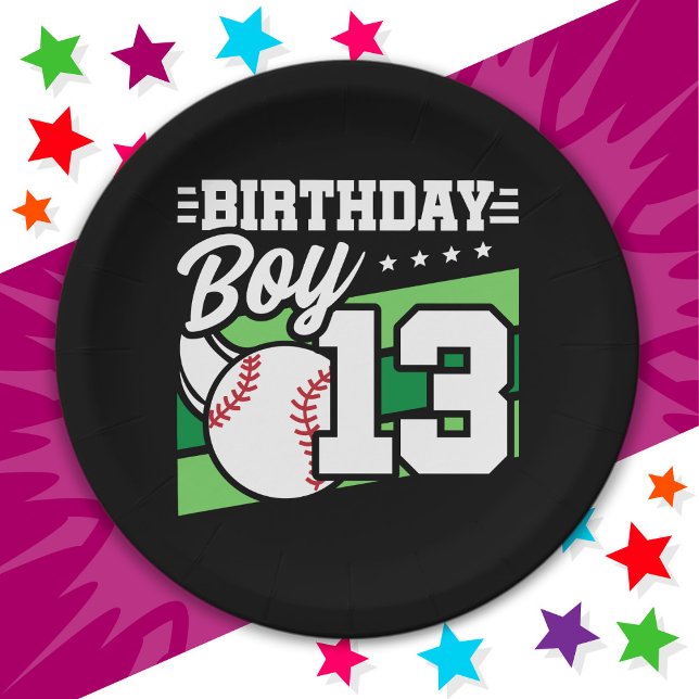 13 Year Old Baseball Party Theme 13th Birthday Boy Paper Plate (Creator Uploaded)