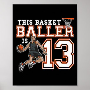 13 Year Old Basketball Birthday Party Hoops Player Poster