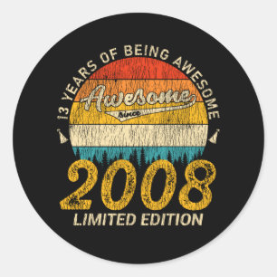 13 Year Old Bday 2008 Awesome Since 13th Birthday Classic Round Sticker