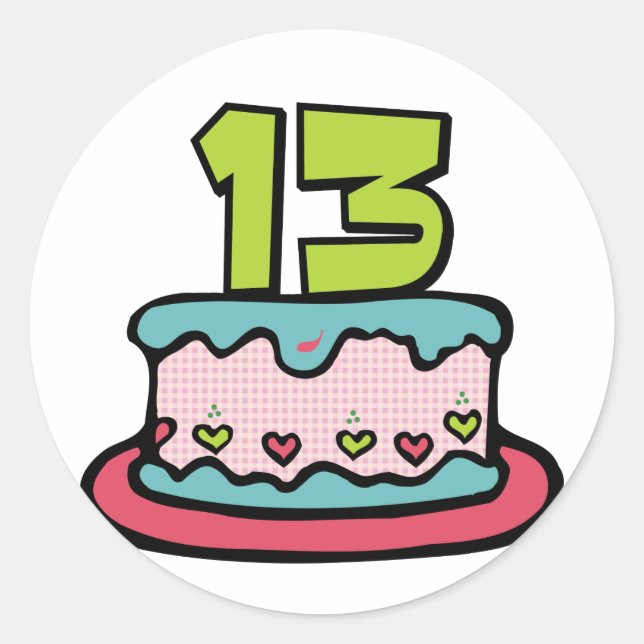 13 Year Old Birthday Cake Classic Round Sticker (Front)