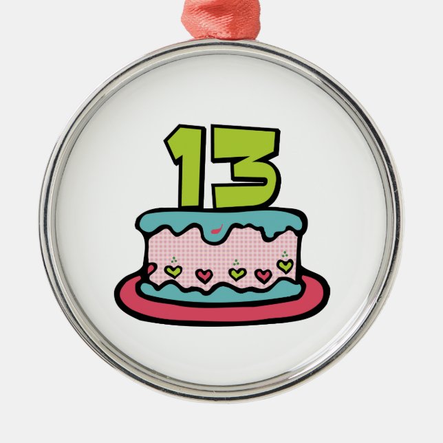 13 Year Old Birthday Cake Metal Tree Decoration (Front)