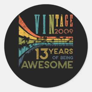 13 Year Old Birthday Vintage 2009 13th Birthday Classic Round Sticker