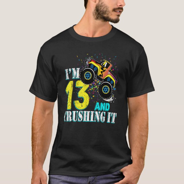 13 Year Old Girl 13th Birthday Monster Truck Boy C T-Shirt (Front)