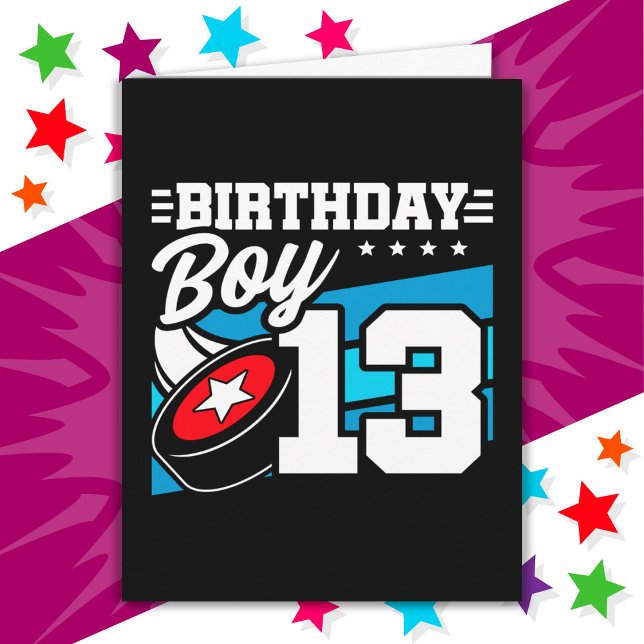 13 Year Old Hockey Party Theme 13th Birthday Boy Card (Creator Uploaded)
