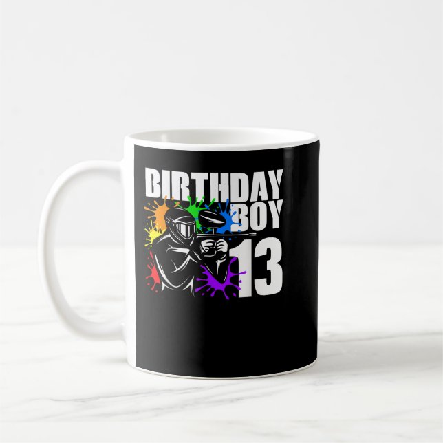 13 Year Old Paintball Birthday Party Boys 13th Gif Coffee Mug (Left)