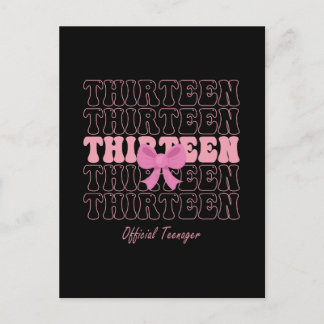 13 Year Old Pink Coquette Bow Official Teenager 13 Holiday Postcard