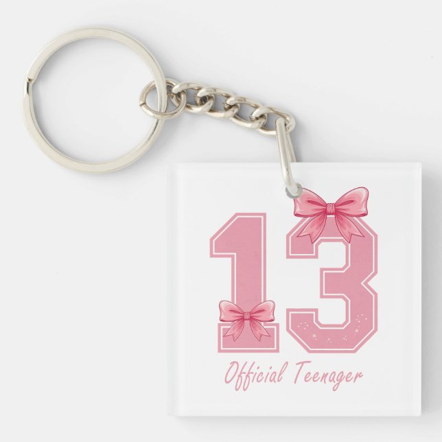 13 Year Old Pink Coquette Bow Official Teenager 13 Key Ring (Front)
