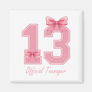 13 Year Old Pink Coquette Bow Official Teenager 13 Magnet