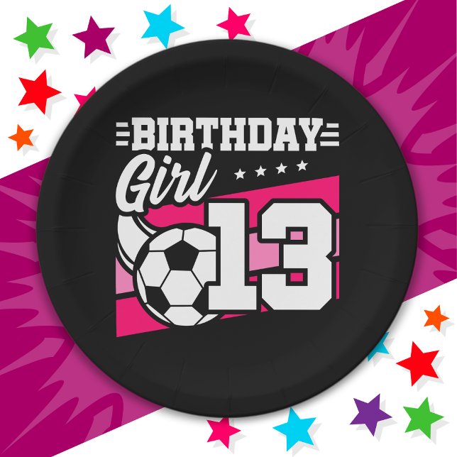 13 Year Old Soccer Football 13th Birthday Girl Paper Plate (Creator Uploaded)