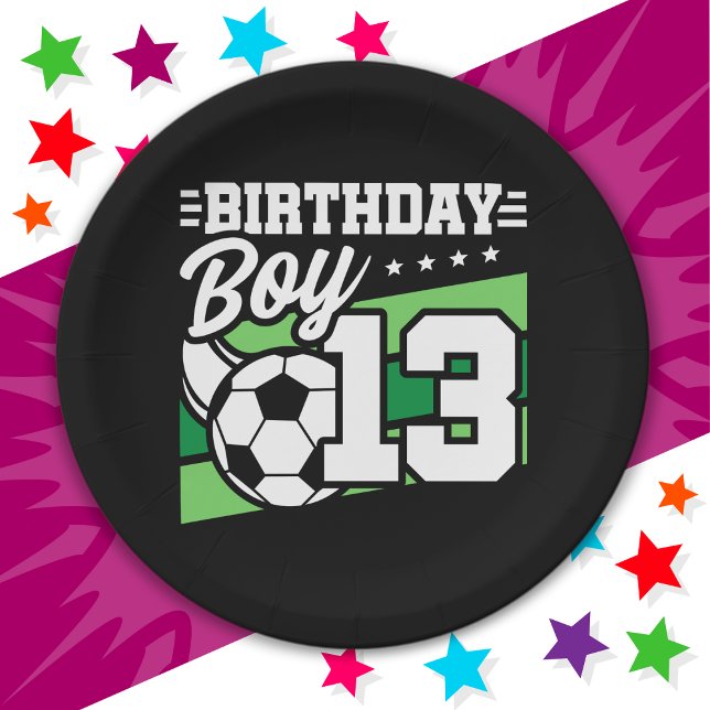 13 Year Old Soccer Football Kids 13th Birthday Boy Paper Plate (Creator Uploaded)