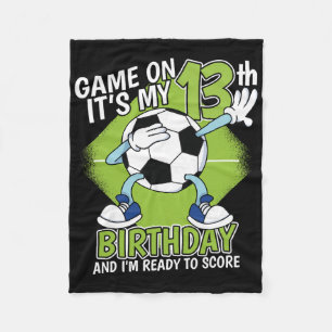 13 Year Old Soccer Player Boy 13th Birthday Soccer Fleece Blanket