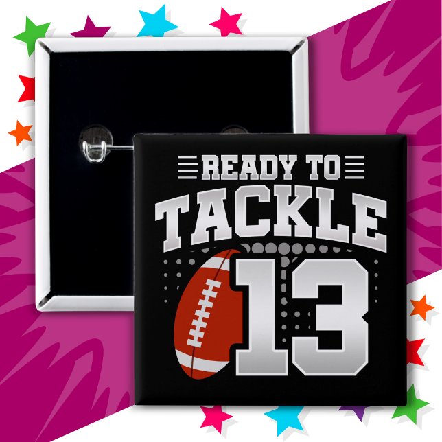 13 Year Old Tackle Football Party 13th Birthday 15 Cm Square Badge (Creator Uploaded)