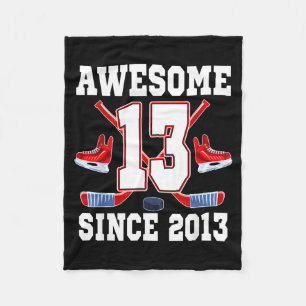13 Years Awesome Since 2013 Hockey Theme Birthday Fleece Blanket