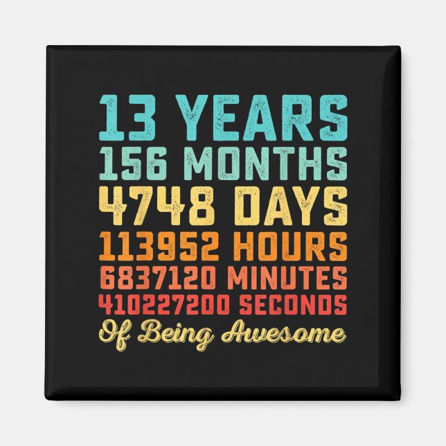 13 Years Old Birthday Quote Funny 13th B-Day Math Magnet (Front)