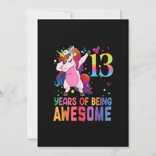 13 Years Old Unicorn Dabbing 13th Birthday Girl Un Invitation (Front)
