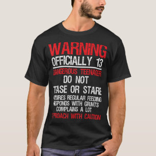 13 Years Old Warning Dangerous Teenager 13th Birth T-Shirt