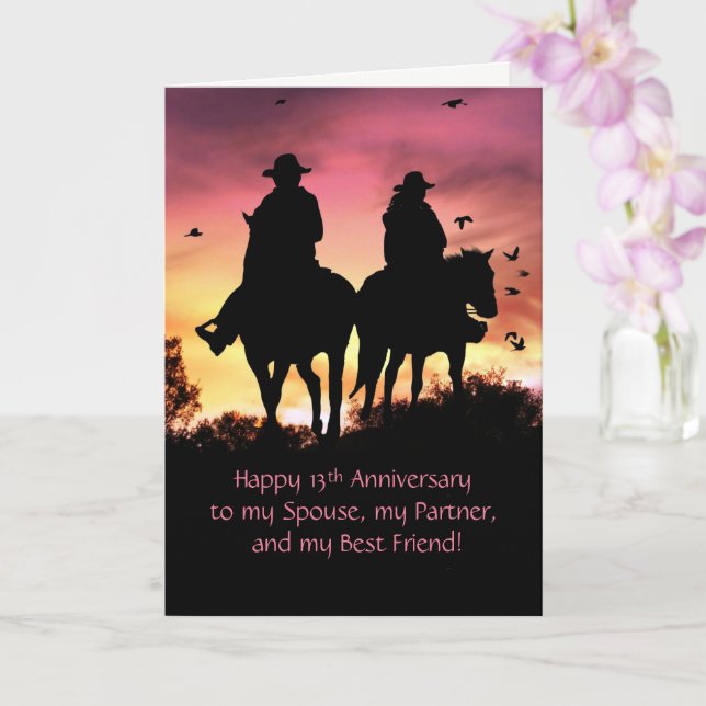 13th Anniversary Cute Western Themed Card (Orchid)