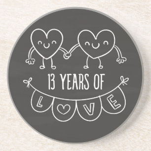 13th Anniversary Gift Chalk Hearts Coaster