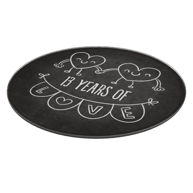 13th Anniversary Gift Chalk Hearts Cutting Board (Corner)