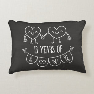 13th Anniversary Gift Chalk Hearts Decorative Cushion