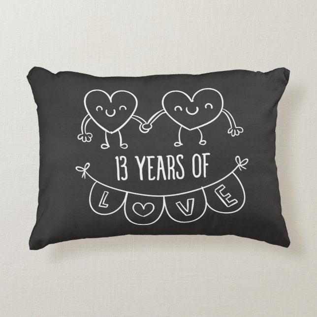 13th Anniversary Gift Chalk Hearts Decorative Cushion (Front)