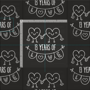 13th Anniversary Gift Chalk Hearts Fabric