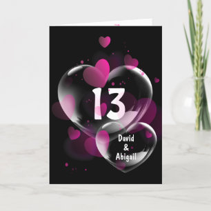 13th Anniversary Heart Bubbles on Black  Card