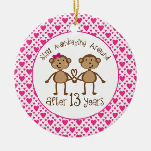 13th Anniversary Monkey Love Ornament
