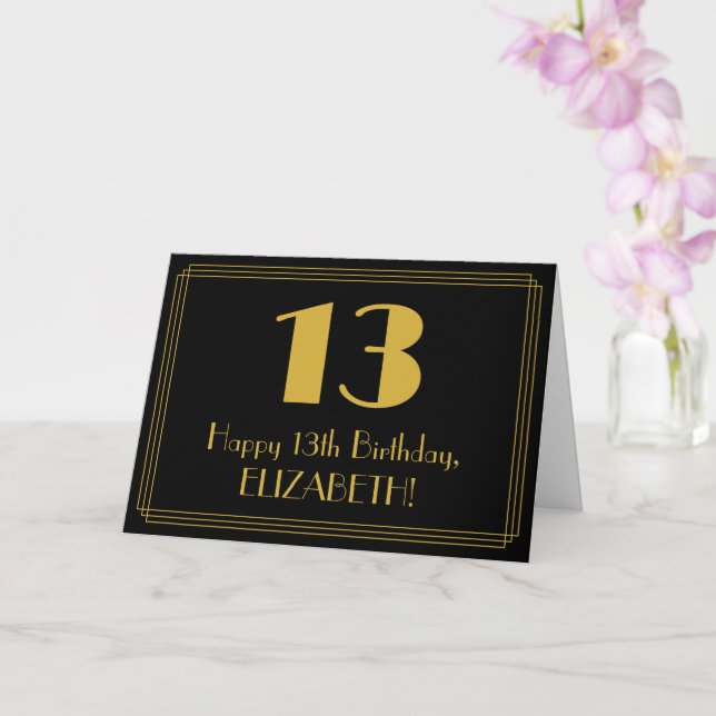 13th Birthday: Art Deco Inspired Look "13" + Name Card (Orchid)