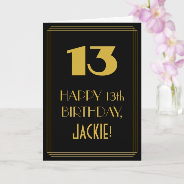 13th Birthday ~ Art Deco Inspired Look "13" & Name Card (Orchid)
