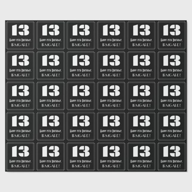 13th Birthday: Art Deco Inspired Look "13" & Name Wrapping Paper (Seam)