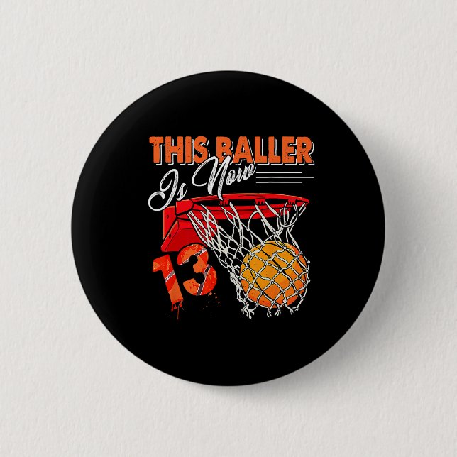 13th Birthday Basketball  Fun 13 Years Old Kids  6 Cm Round Badge (Front)