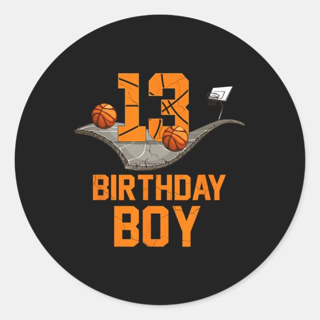 13th Birthday Basketball Jersey 13 Year Old Boy Bo Classic Round Sticker (Front)