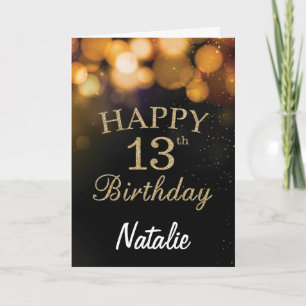 13th Birthday Black and Gold Glitter Card