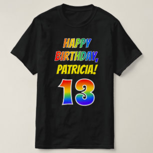 13th Birthday — Bold, Fun, Rainbow 13, Custom Name T-Shirt