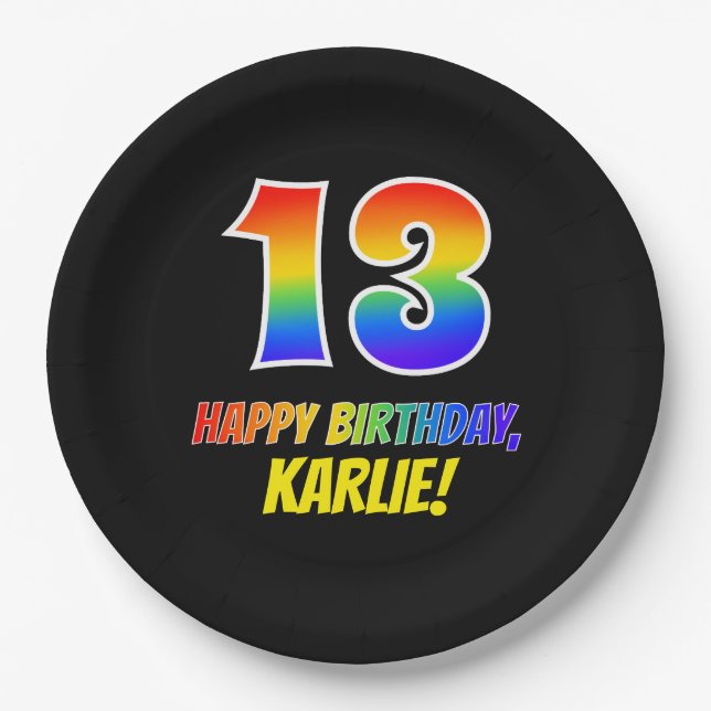 13th Birthday: Bold, Fun, Simple, Rainbow 13 Paper Plate (Front)