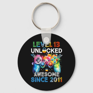 13th Birthday Boy Level 13 Unlocked Video Gamer Bi Key Ring