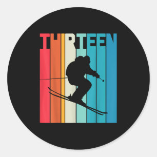 13th Birthday Boy Retro Ski Lover Skier 13 Years O Classic Round Sticker
