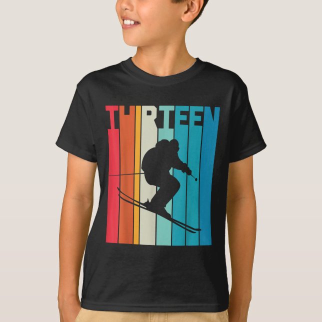 13th Birthday Boy Retro Ski Lover Skier 13 Years O T-Shirt (Front)