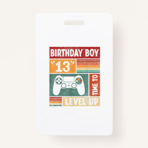 13th Birthday Boy Time to Level Up Video Games ID Badge