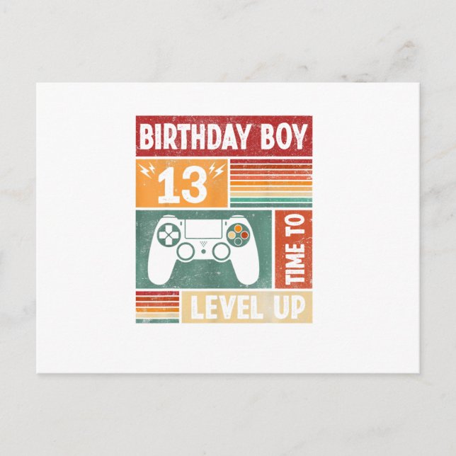 13th Birthday Boy Time to Level Up Video Games Postcard (Front)