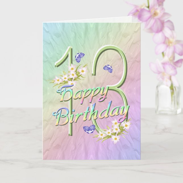 13th Birthday Butterflies and Flowers Card (Orchid)