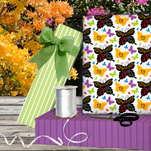 13th Birthday Butterlies Hand Lettering Wrapping Paper Sheet