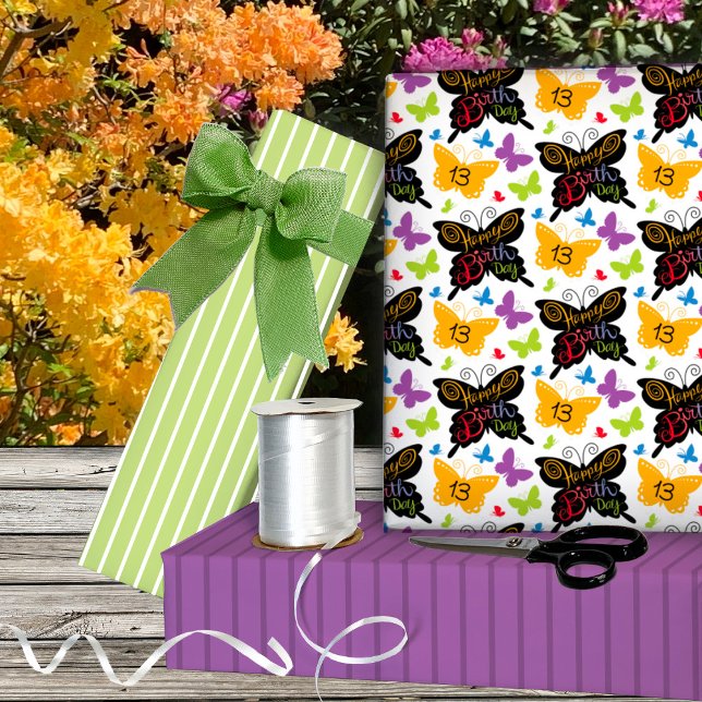 13th Birthday Butterlies Hand Lettering Wrapping Paper Sheet (Creator Uploaded)