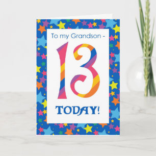 13th Birthday Card for Grandson, Stripes and Stars