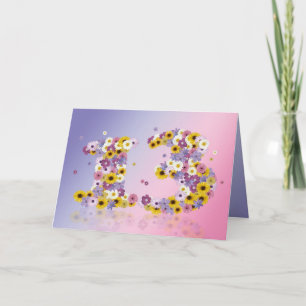 13th birthday card with flowery letters