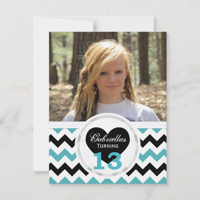 13th Birthday Chevron Print: B&W Party Invitation (Front)