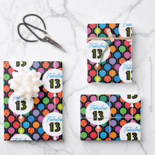 13th Birthday Colorful Balloons Polka Dot Stars Wrapping Paper Sheet