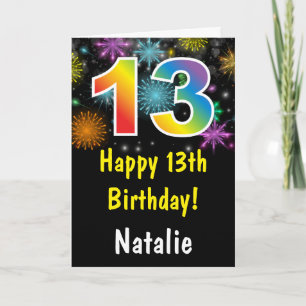 13th Birthday Colorful Rainbow Fireworks Card