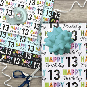 13th Birthday Colorful Typography Wrapping Paper Sheet